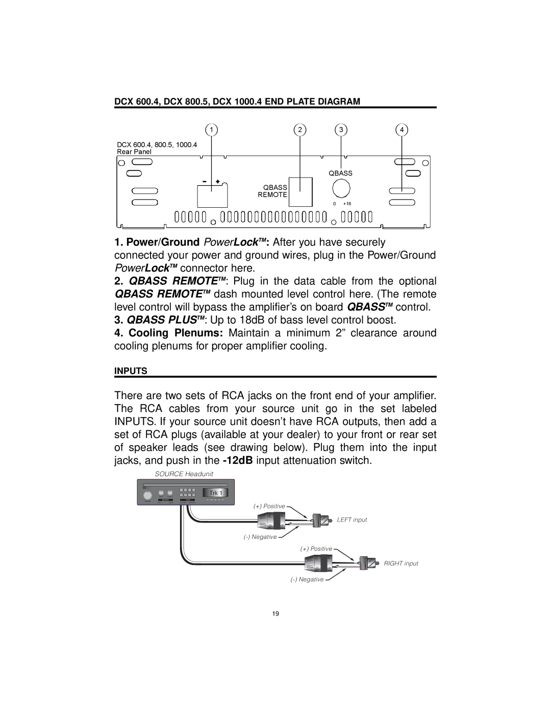 Precision Power DCX 1000.4, DCX 300.4, DCX 800.5 manual Inputs, Source Headunit 
