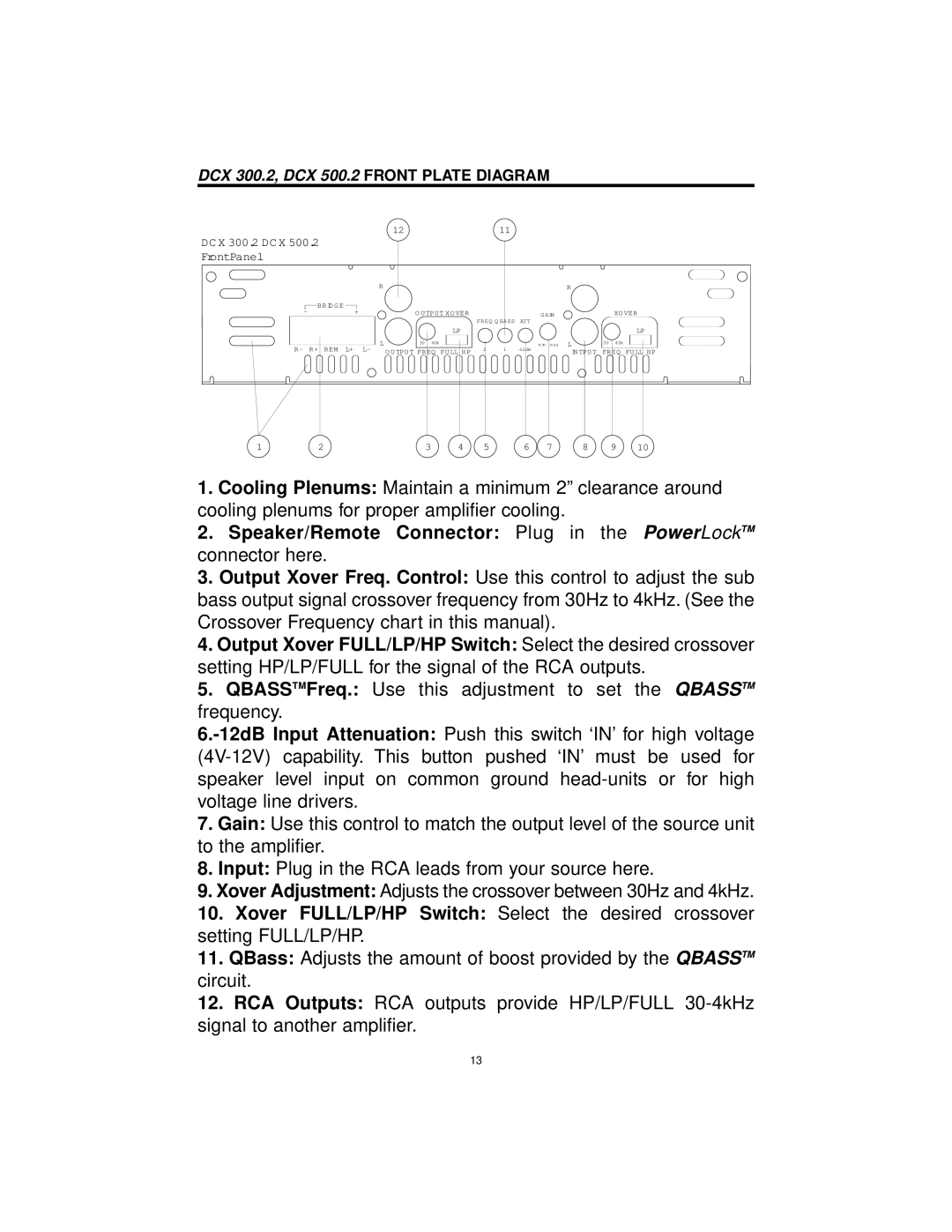 Precision Power manual DCX 300.2, DCX 500.2 Front Plate Diagram 