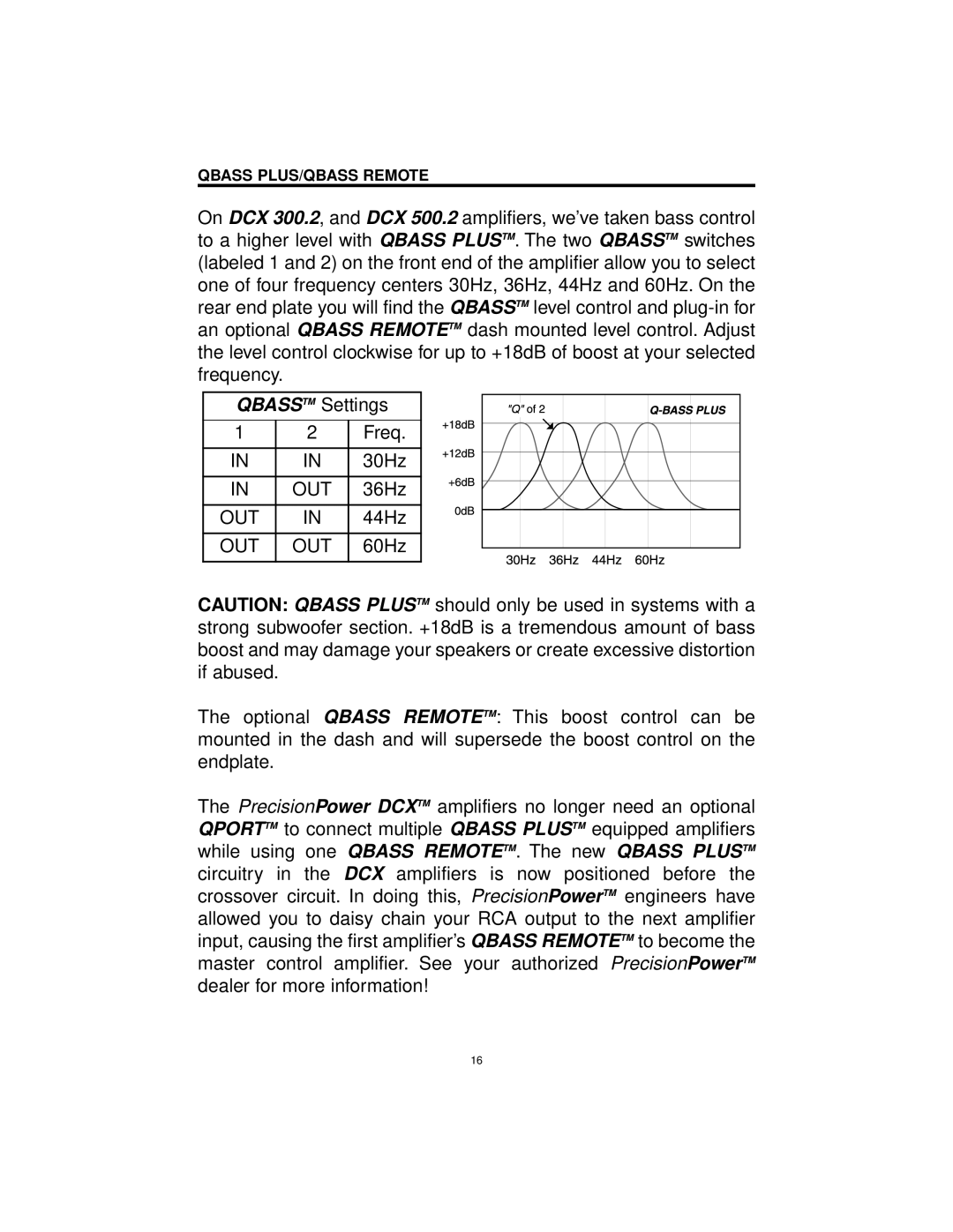 Precision Power DCX 300.2, DCX 500.2 manual Qbass PLUS/QBASS Remote 