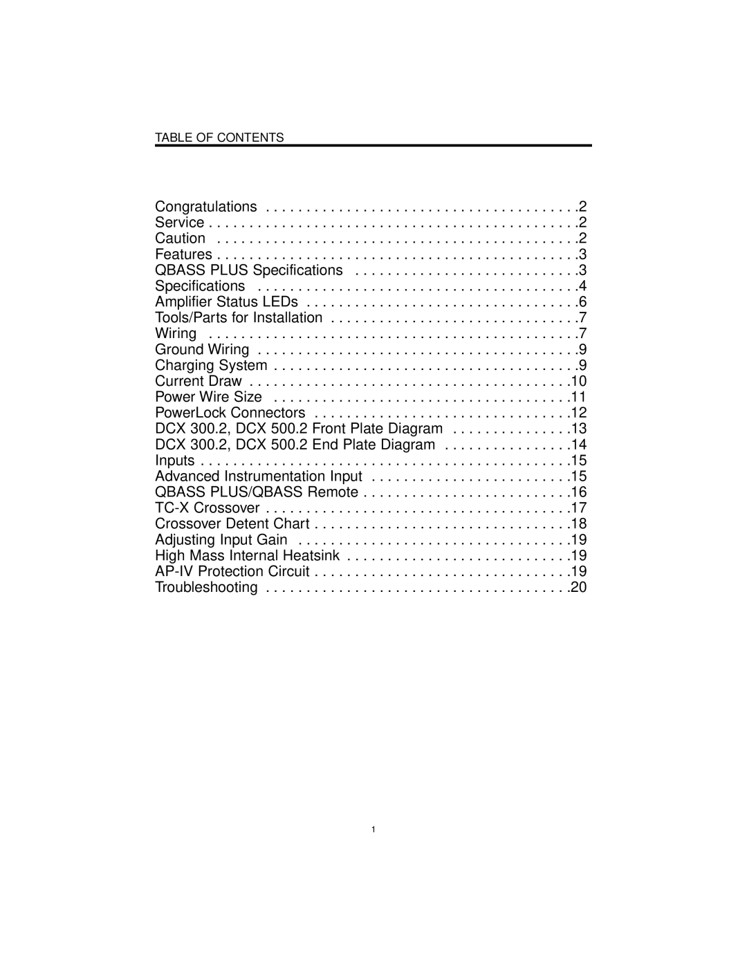 Precision Power DCX 500.2, DCX 300.2 manual Table of Contents 