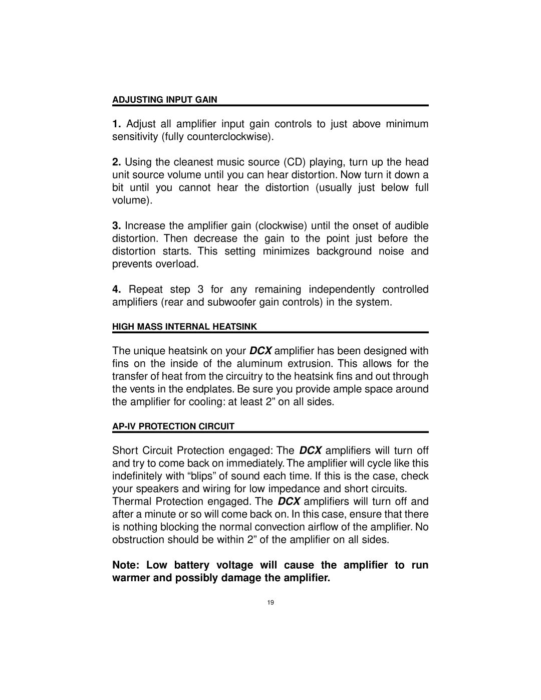 Precision Power DCX 500.2, DCX 300.2 manual Adjusting Input Gain, High Mass Internal Heatsink, AP-IV Protection Circuit 