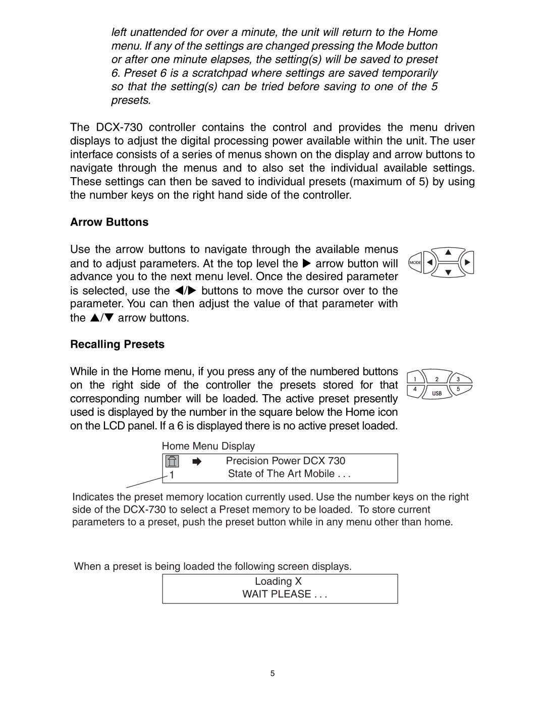 Precision Power DCX-730 manual Arrow Buttons, Recalling Presets 
