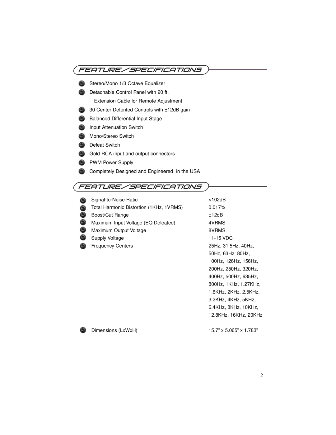 Precision Power DEQ-230 manual 4VRMS 