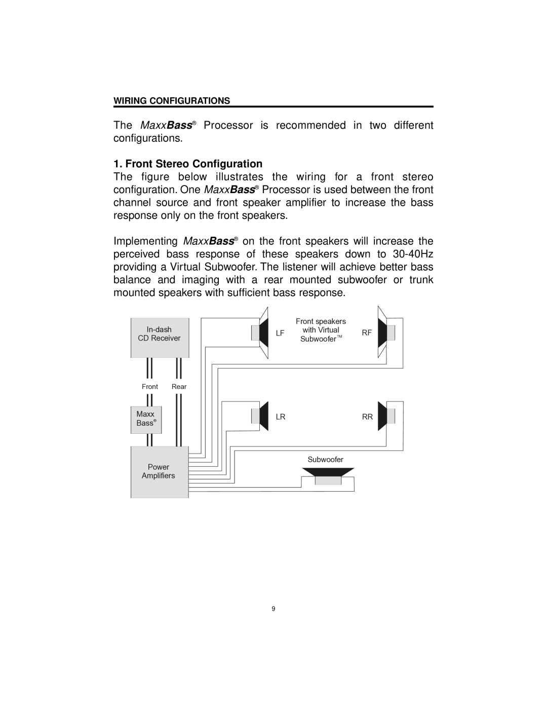 Precision Power MaxxBass manual Front Stereo Configuration 