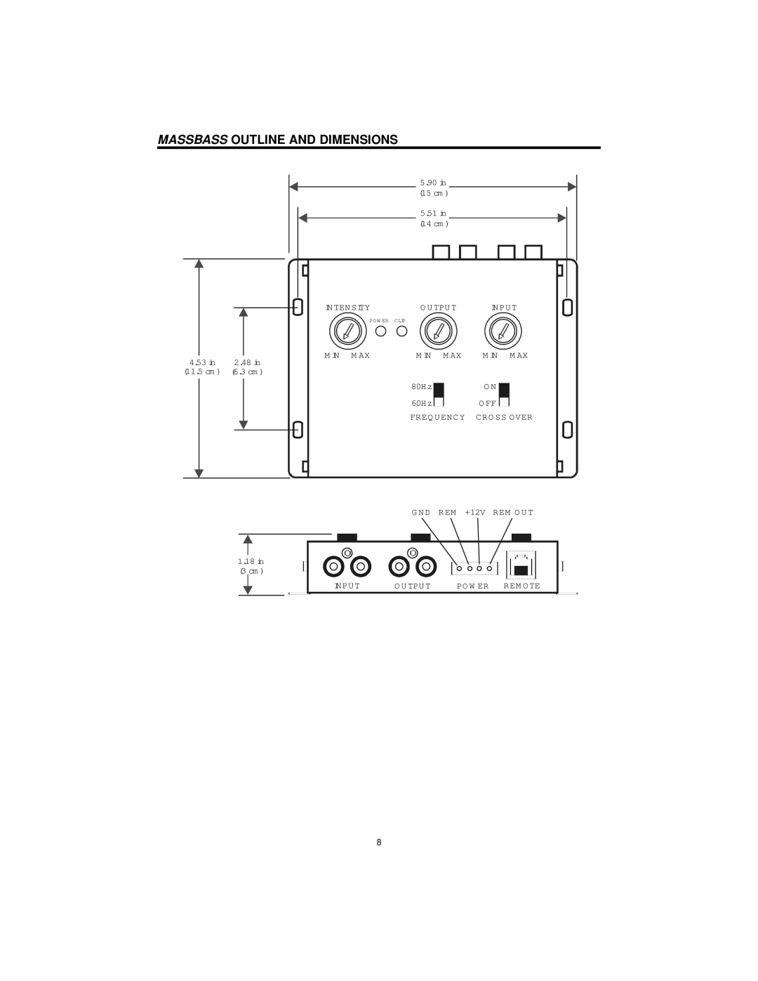 Precision Power MaxxBass manual Massbass Outline and Dimensions 