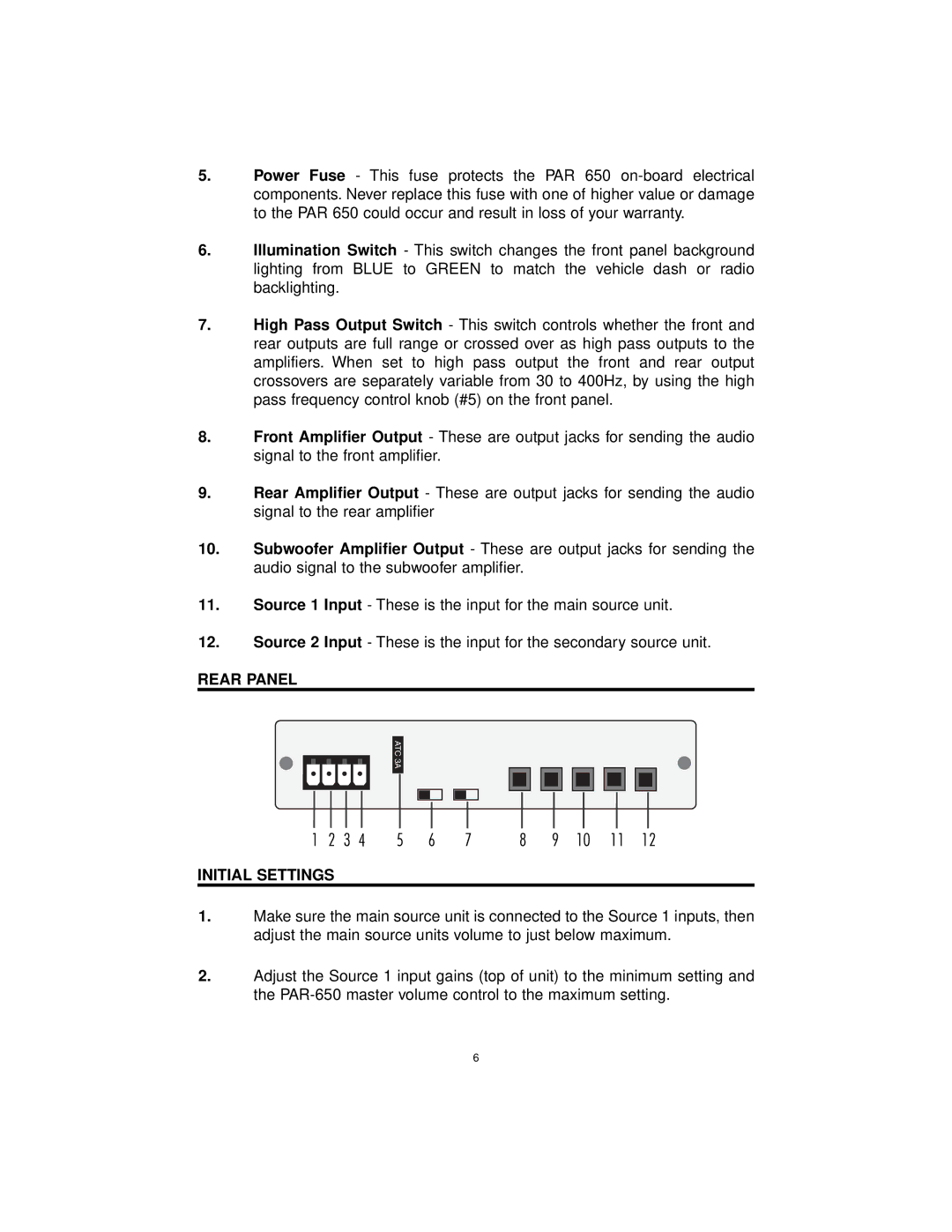 Precision Power PAR-650 manual Rear Panel, Initial Settings 