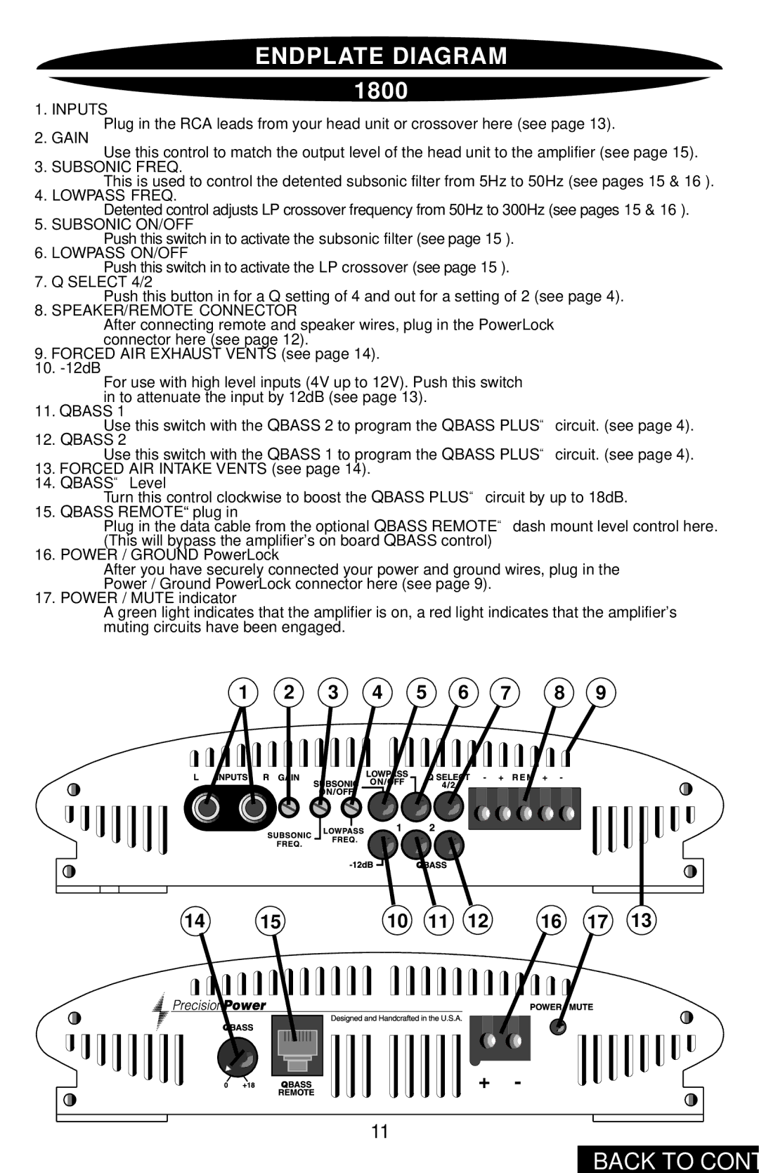 Precision Power PC1400 owner manual Inputs 