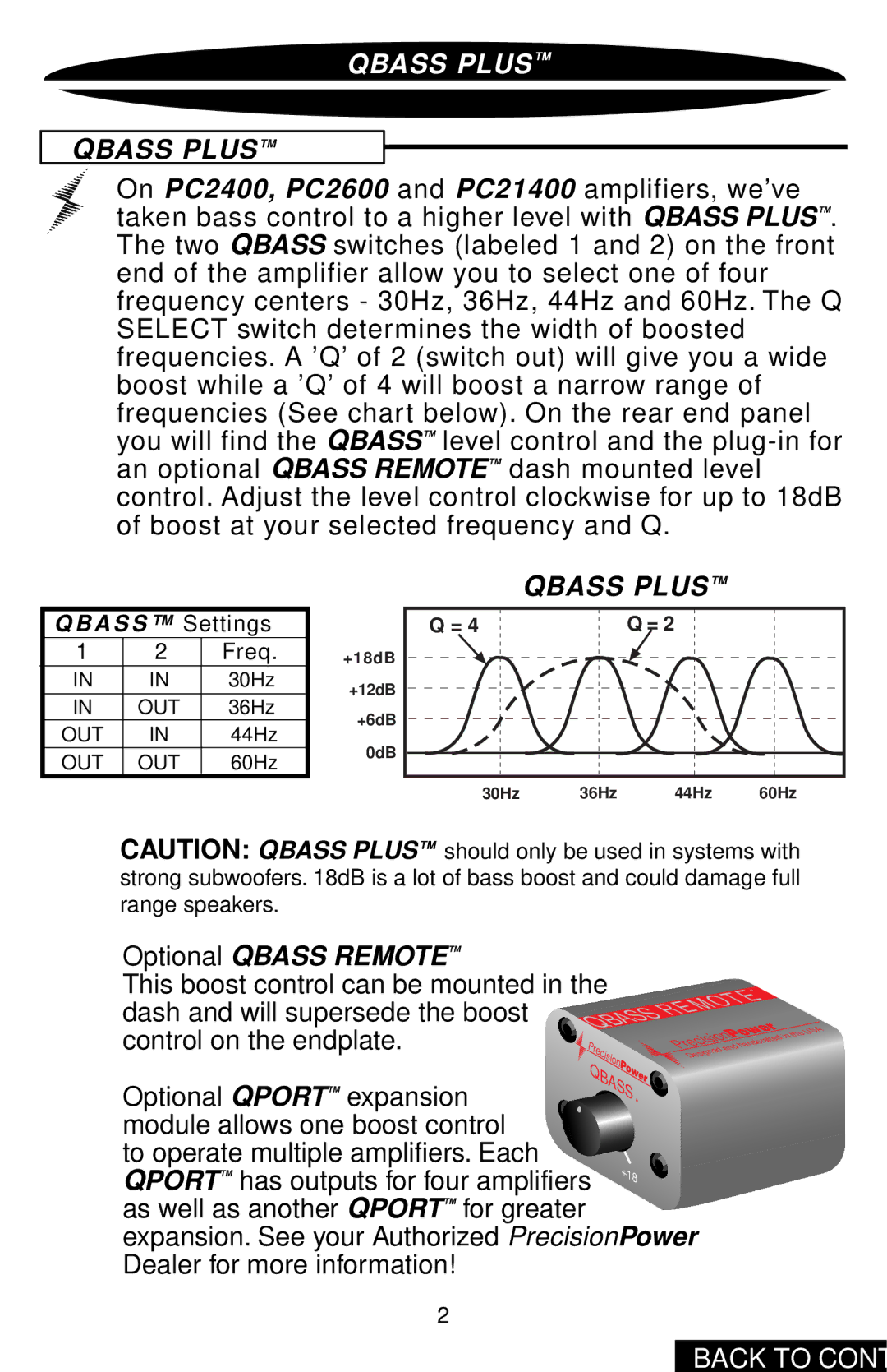 Precision Power PC2400 owner manual Qbass Plus 