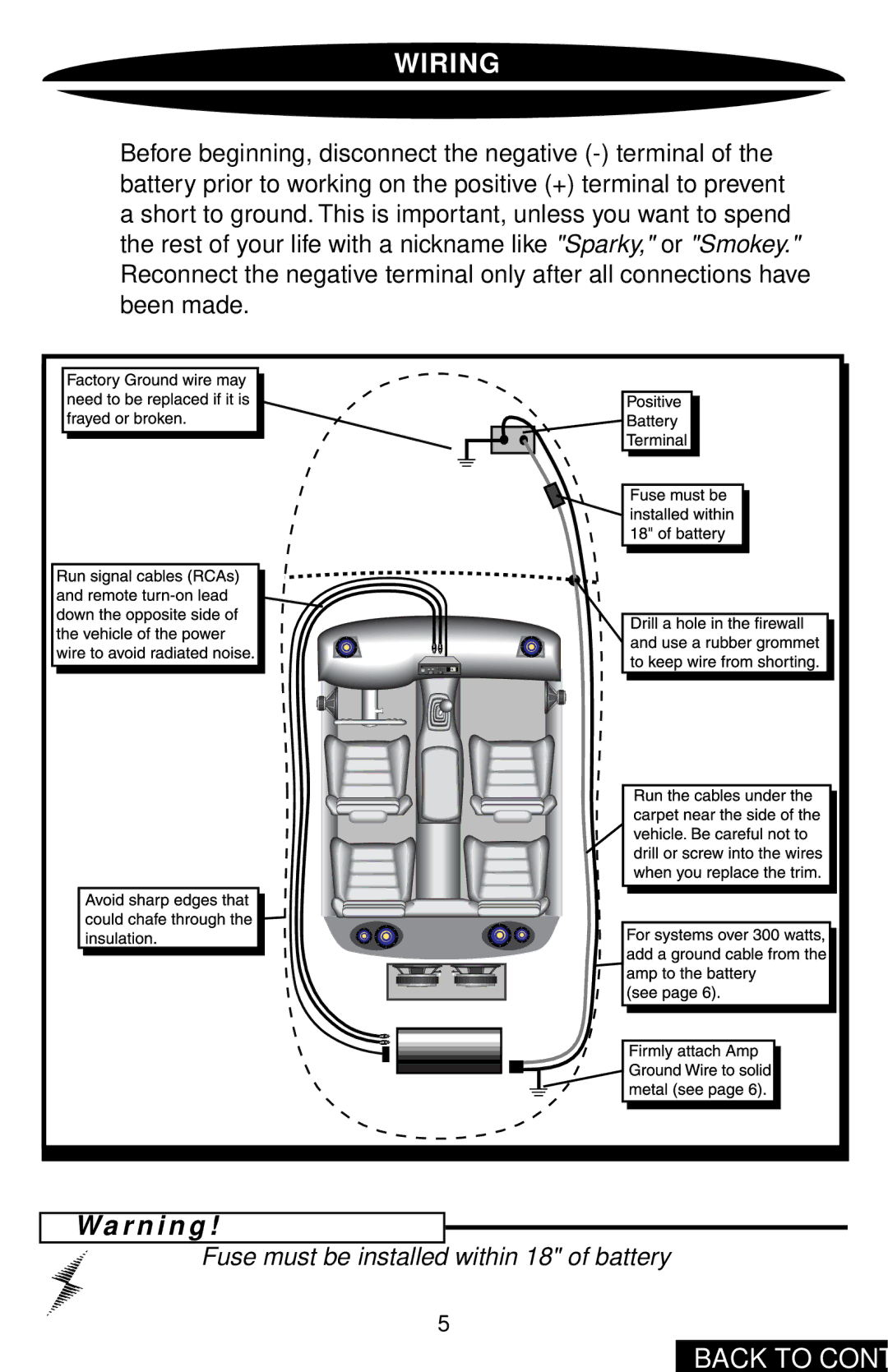 Precision Power PC2400 owner manual Fuse must be installed within 18 of battery 