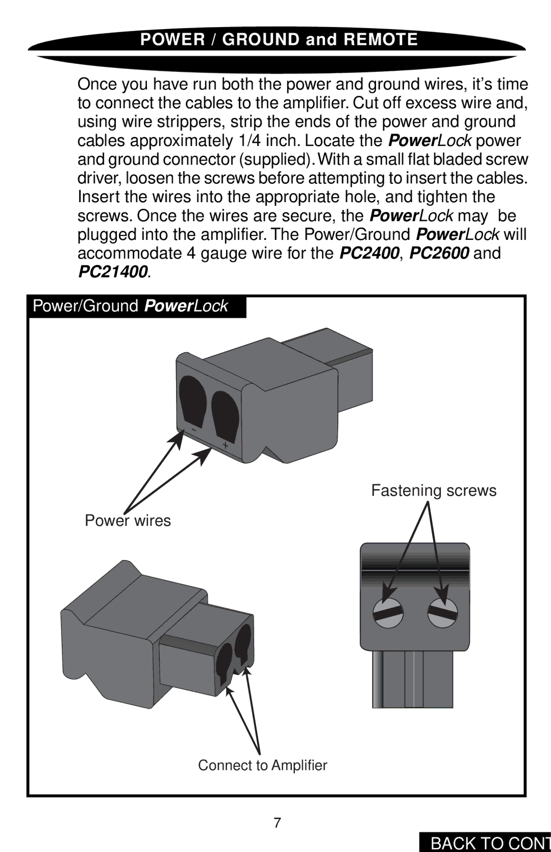 Precision Power PC2400 owner manual Power / Ground and Remote 