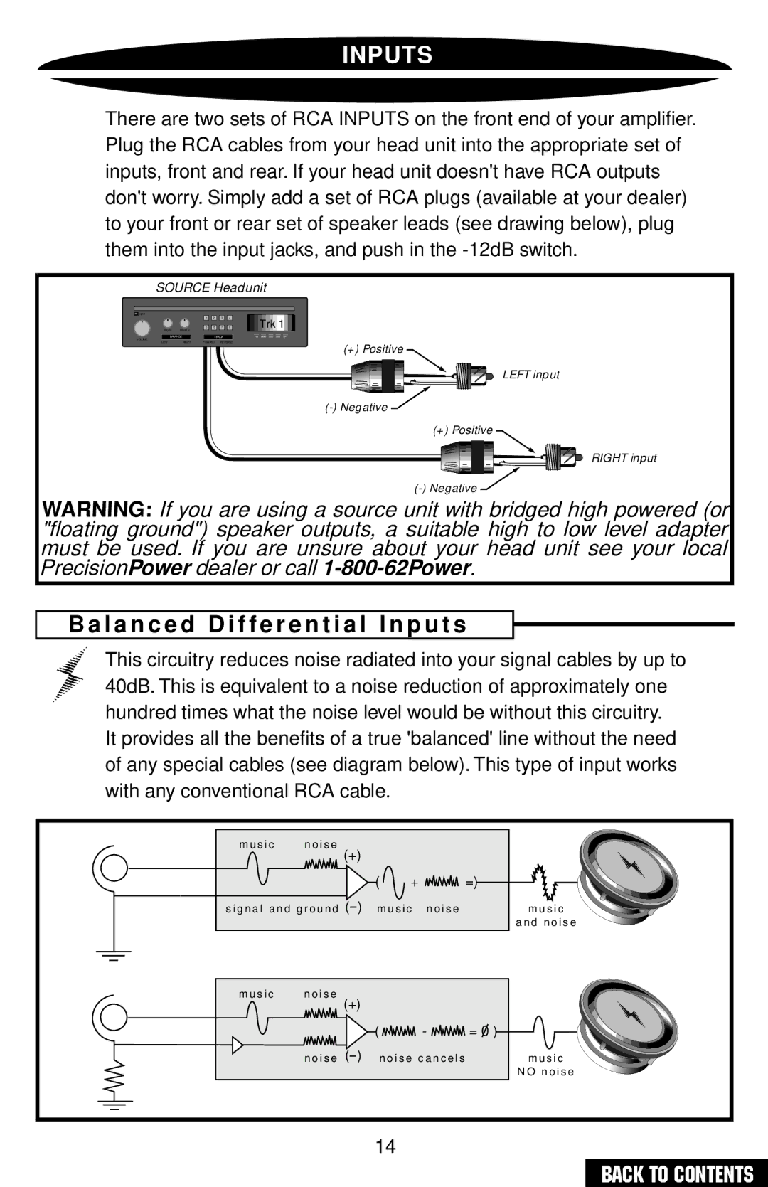 Precision Power PC4200 owner manual Inputs, L a n c e d D i f f e r e n t i a l I n p u t s 