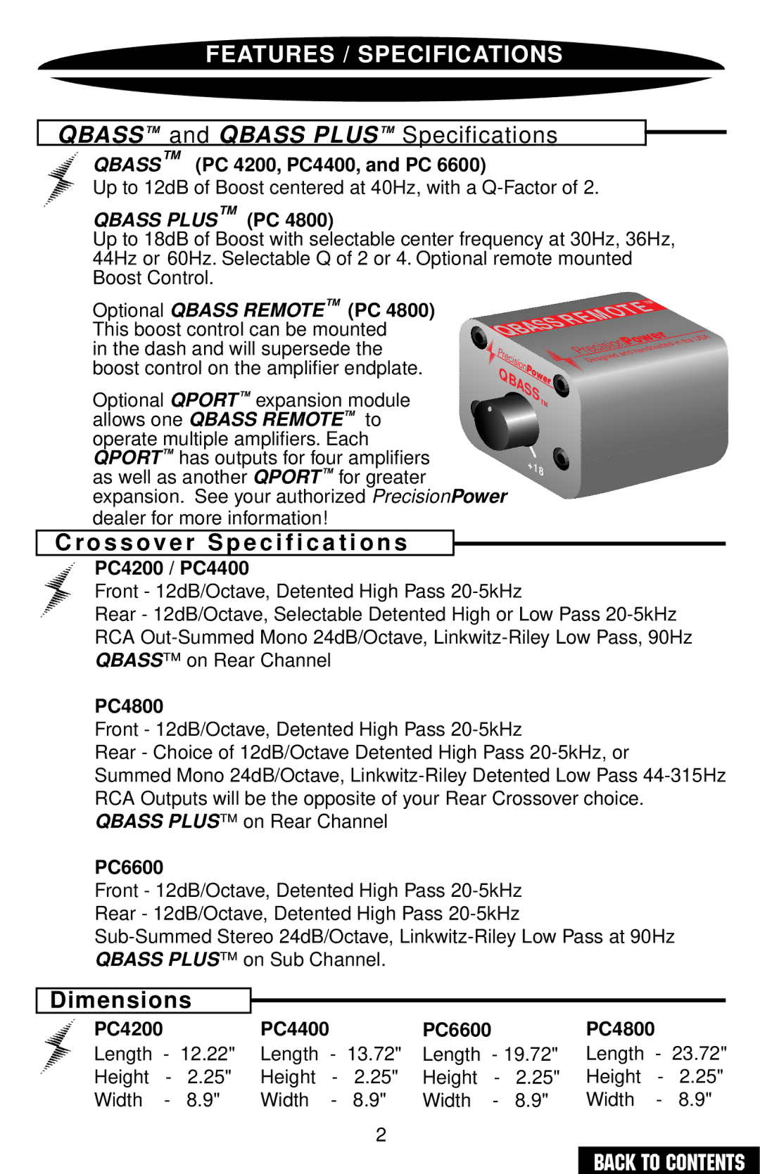 Precision Power PC4200 owner manual O s s o v e r Specification s, Dimensions 