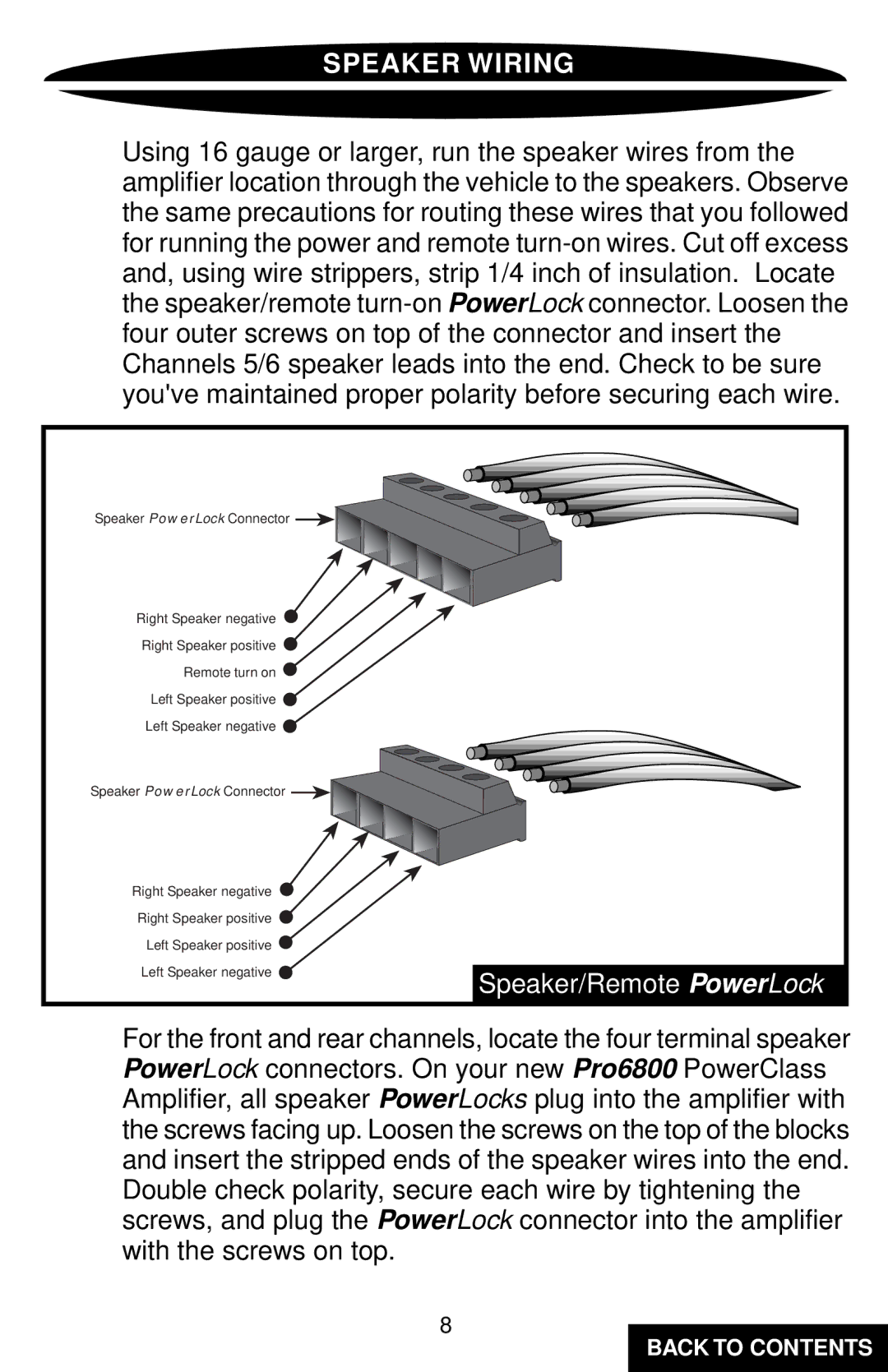 Precision Power PC6800 specifications Speaker Wiring 