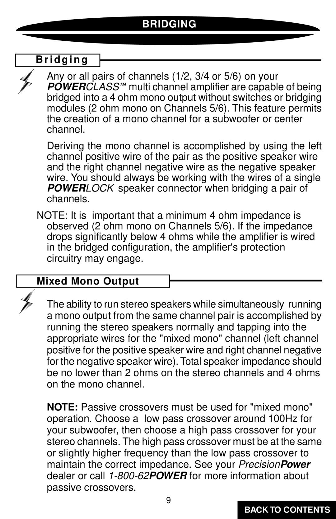 Precision Power PC6800 specifications Bridging, I d g i n g, Mixed Mono Output 