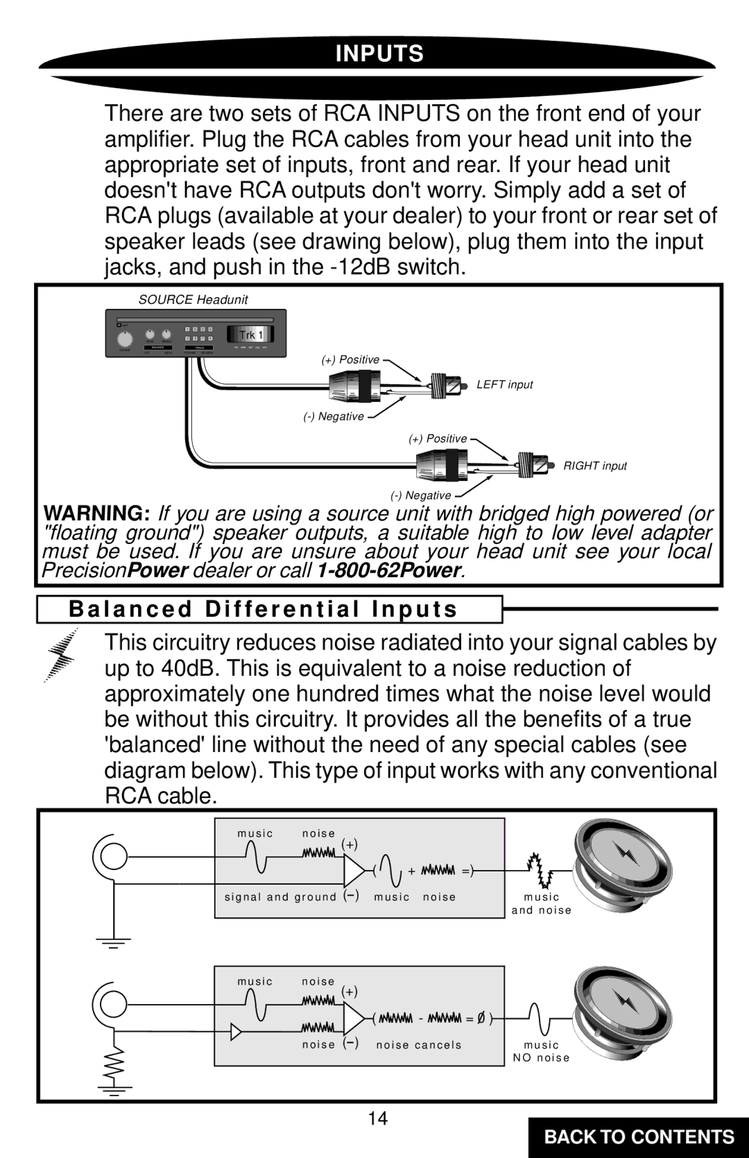 Precision Power PC6800 specifications Inputs, L a n c e d D i f f e r e n t i a l I n p u t s 