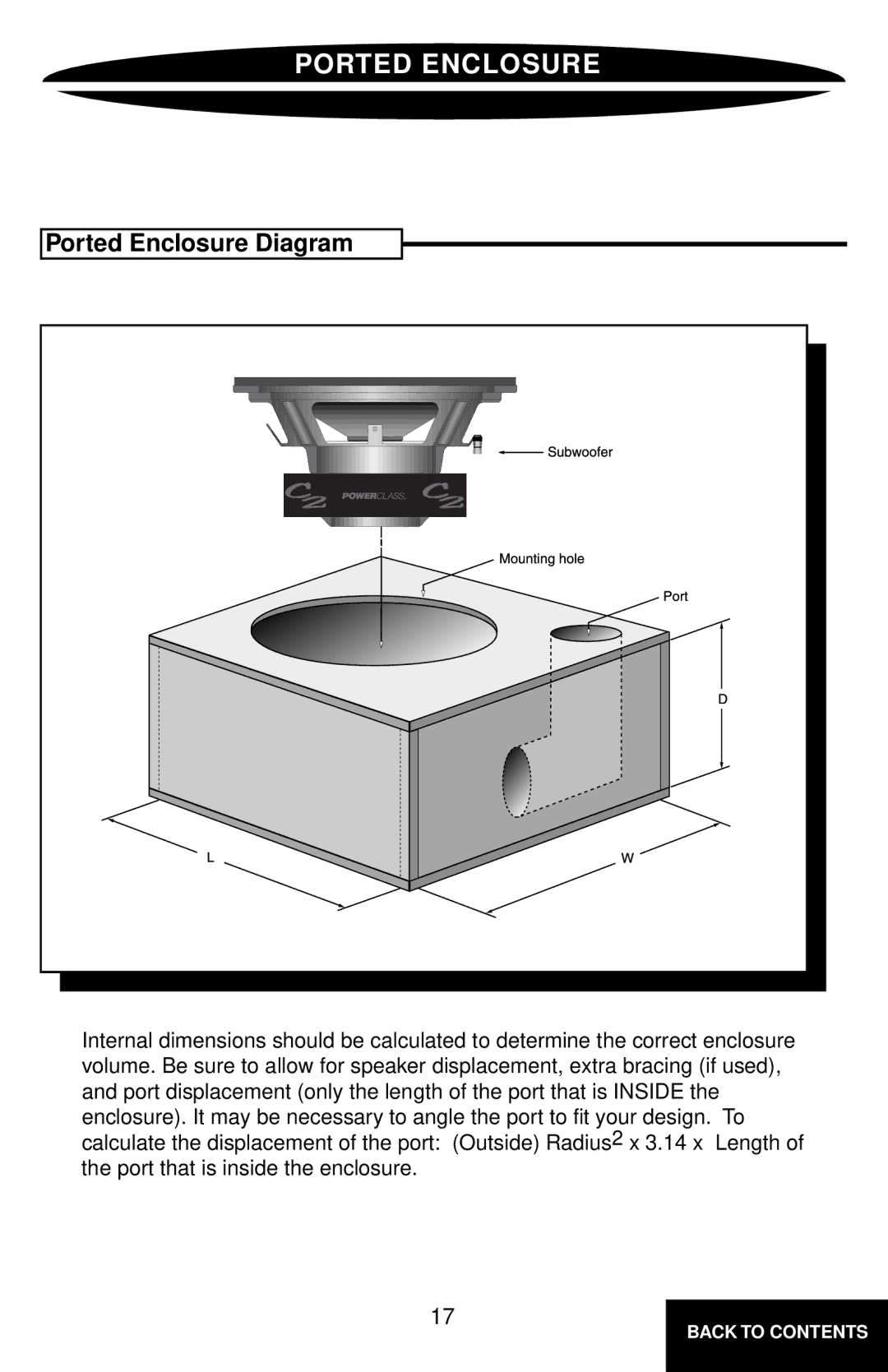 Precision Power PC8C2 owner manual Ported Enclosure Diagram 