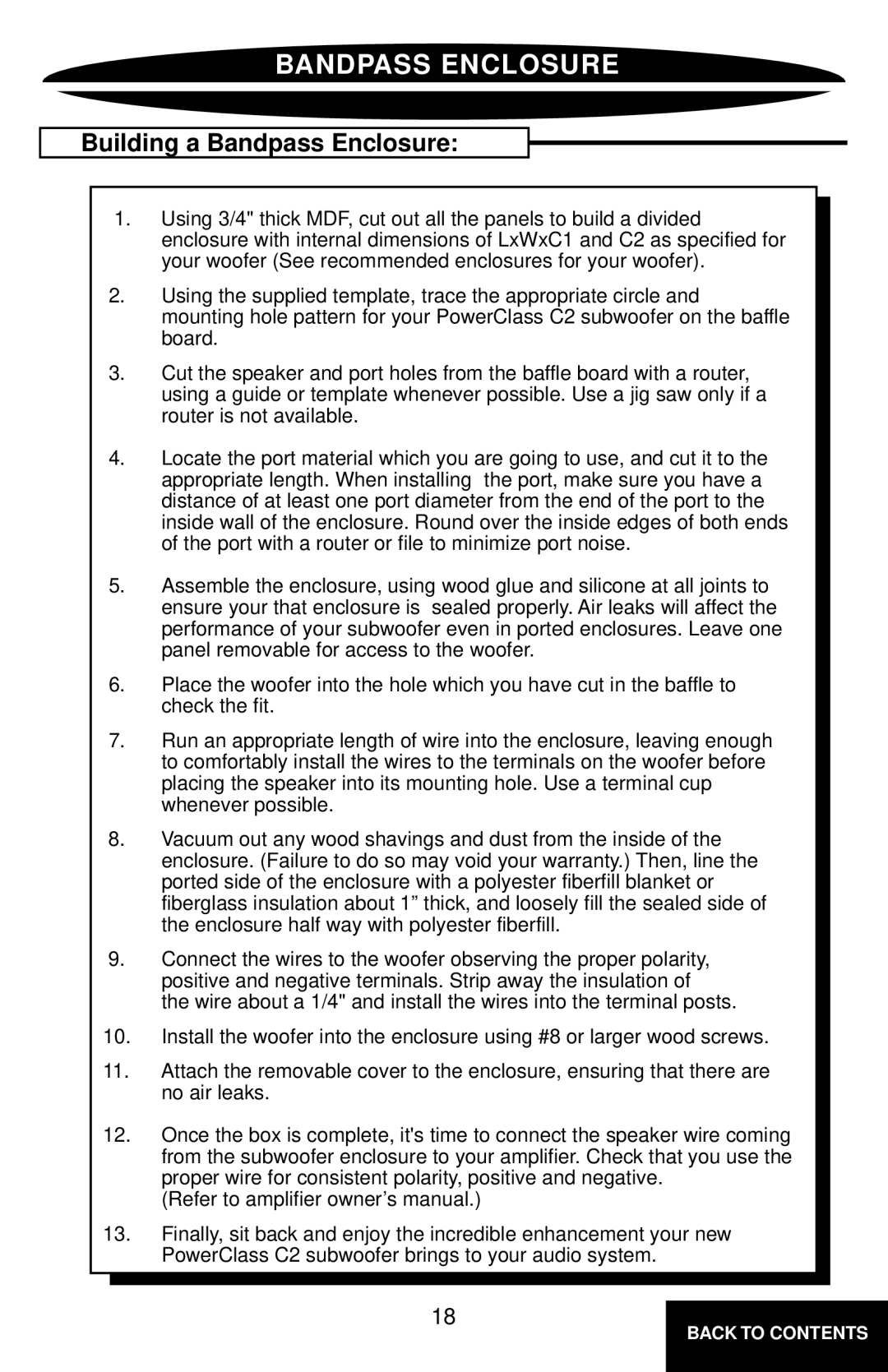 Precision Power PC8C2 owner manual Building a Bandpass Enclosure 