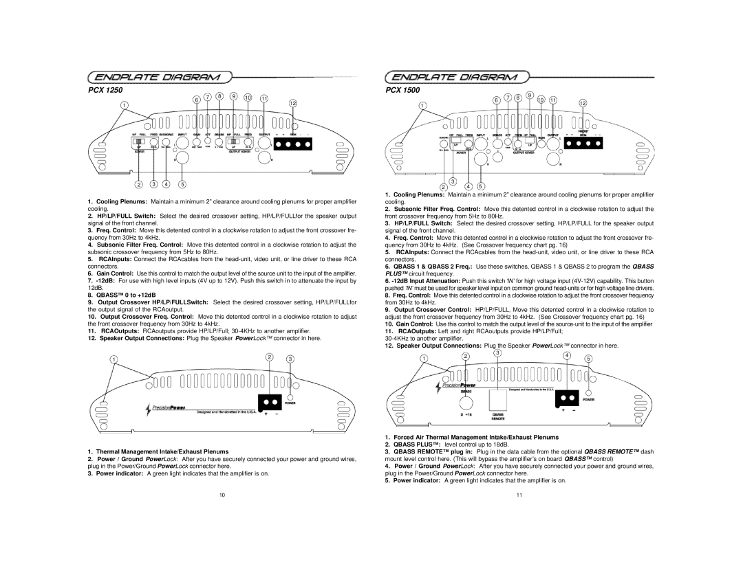 Precision Power PCX1250 manual Qbass 0 to +12dB 