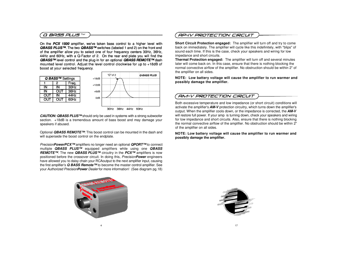 Precision Power PCX1250 manual Q BASS Settings 