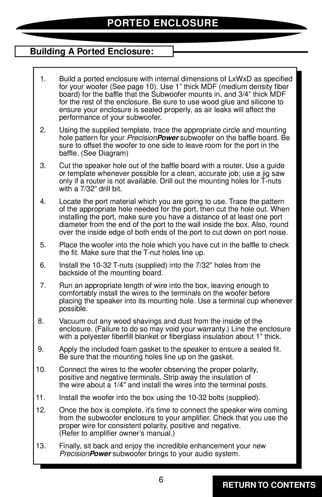Precision Power PRO15 owner manual Building a Ported Enclosure 