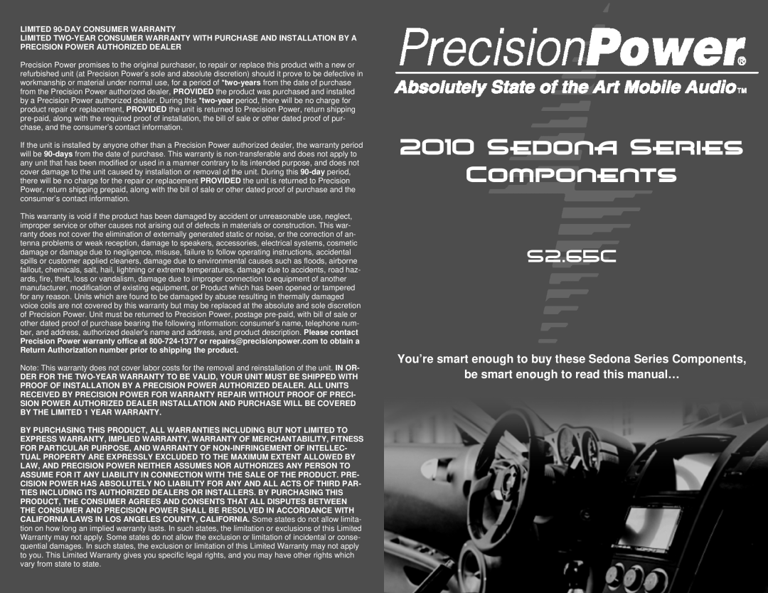 Precision Power S2.65C warranty Sedona Series 