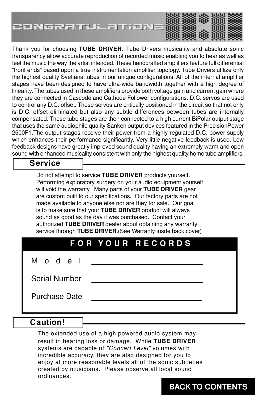 Precision Power TD450 specifications R Y O U R R E C O R D S 