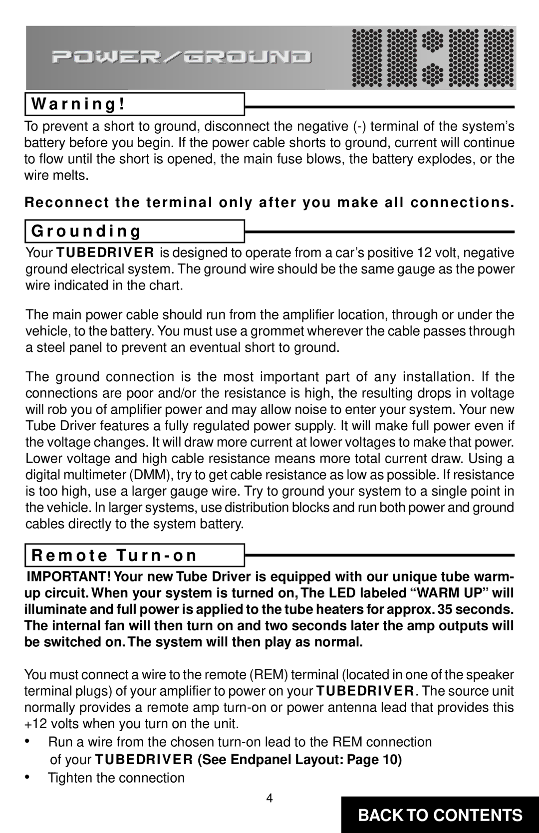 Precision Power TD450 specifications R n i n g, O u n d i n g, M o t e T u r n o n 