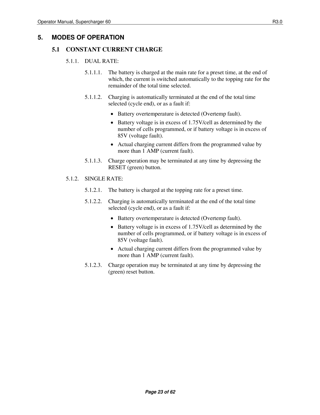 Precision Trading 60 R3.0 operating instructions Modes of Operation, Constant Current Charge, Single Rate 