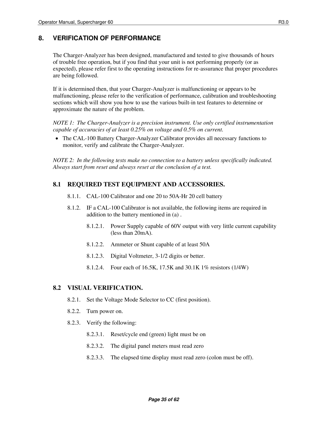 Precision Trading 60 R3.0 Verification of Performance, Required Test Equipment and Accessories, Visual Verification 