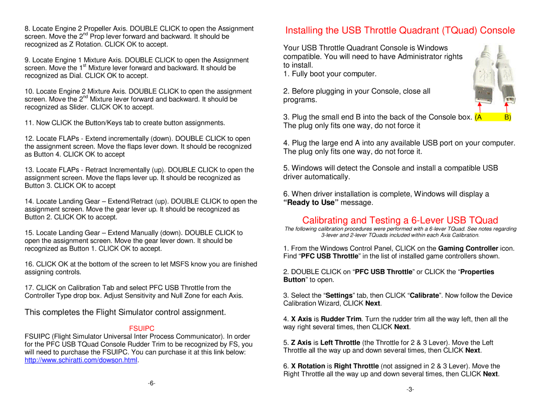 Precision Trading USB Throttle Quadrant Console warranty Installing the USB Throttle Quadrant TQuad Console 