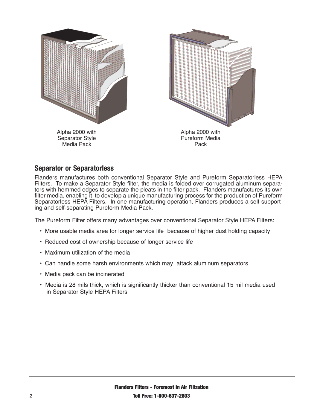 Precisionaire 2000 manual Separator or Separatorless, Flanders Filters Foremost in Air Filtration 