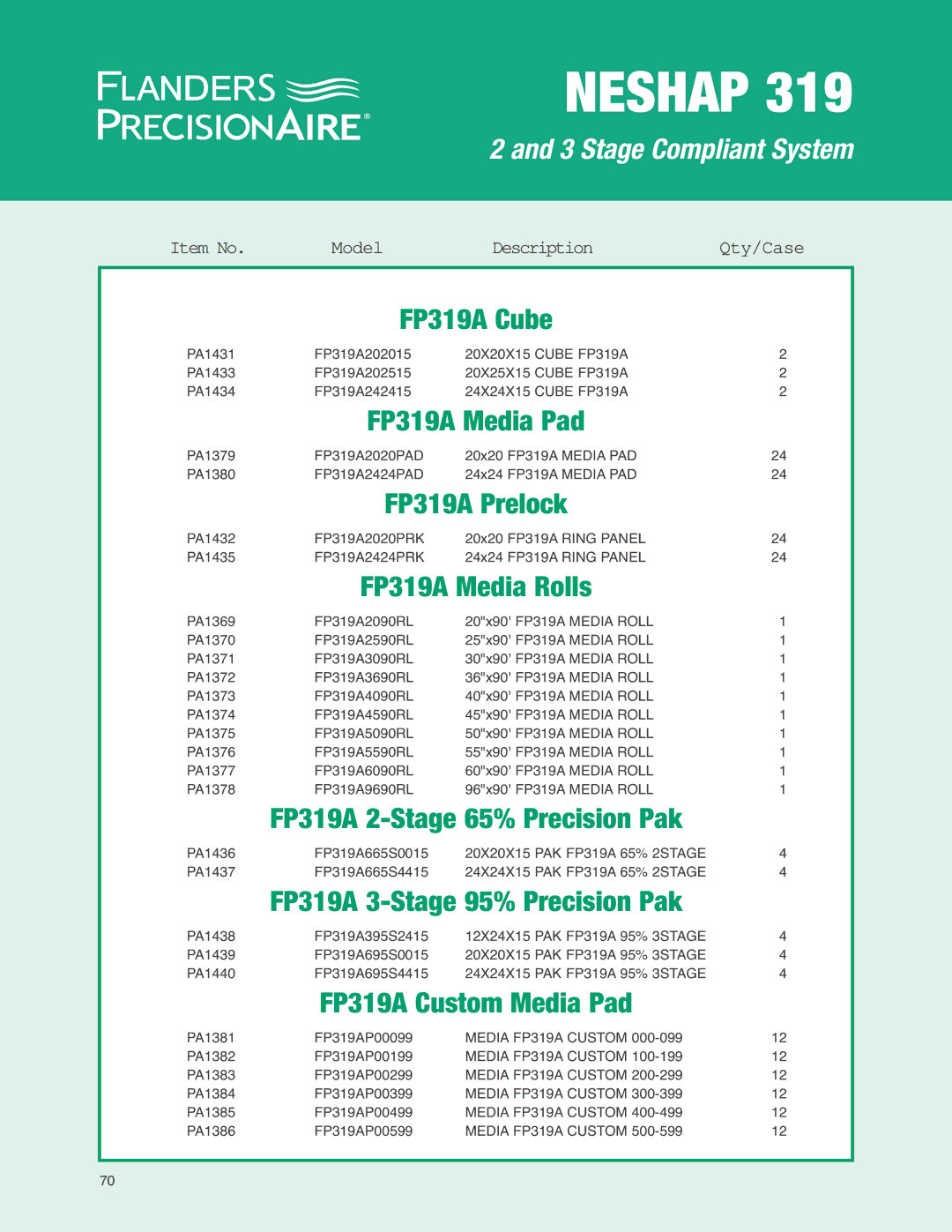 Precisionaire manual FP319A Cube, FP319A Media Rolls 