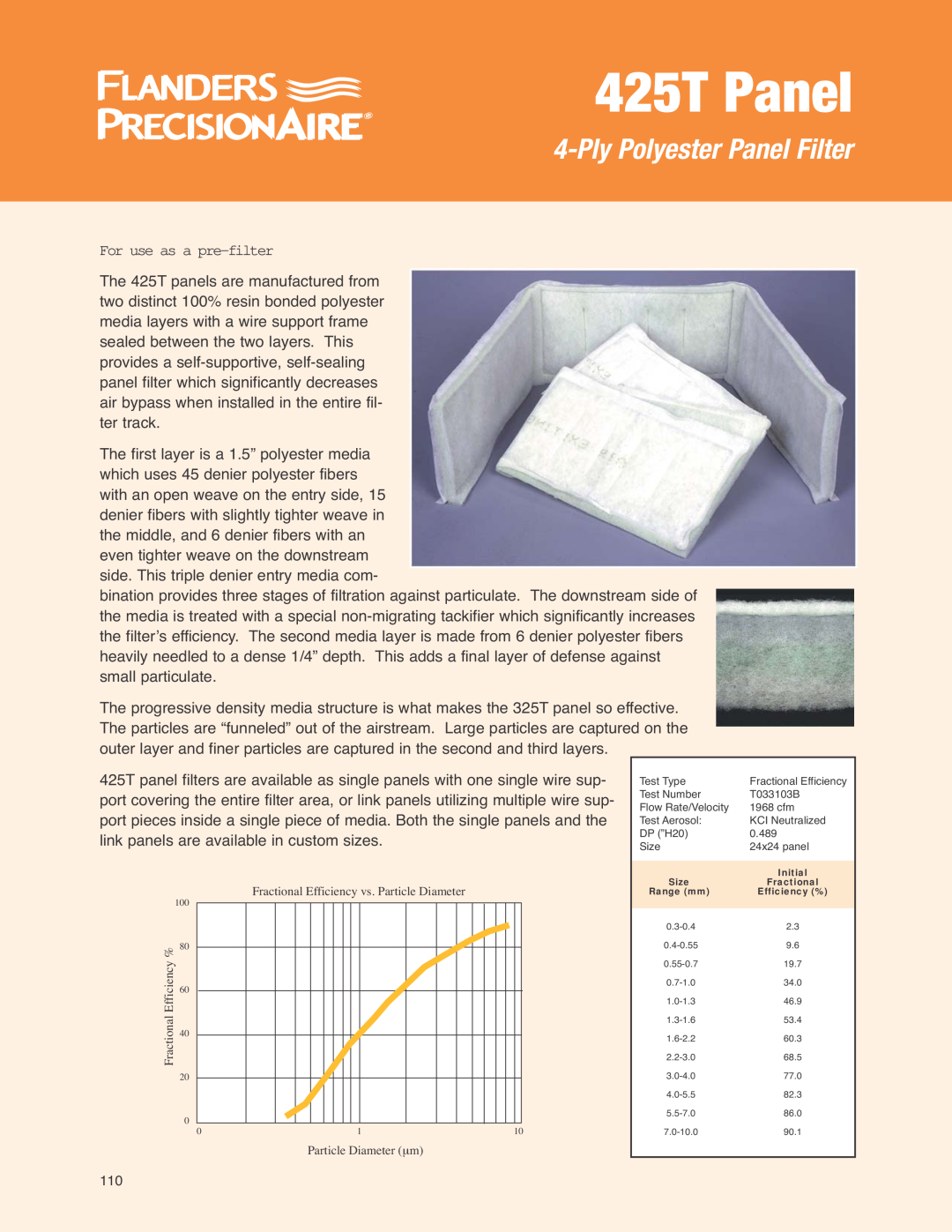 Precisionaire 425T Panel manual PlyPolyester Panel Filter, For use as a pre-filter 