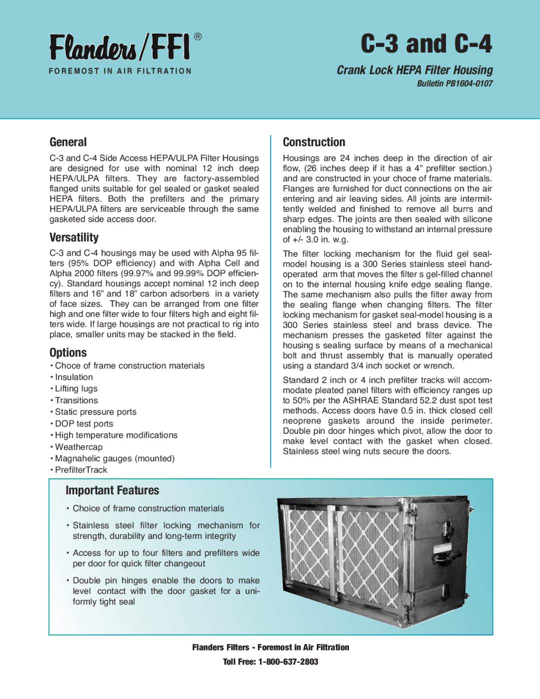 Precisionaire C-3, C-4 manual General, Versatility, Options, Construction, Important Features 