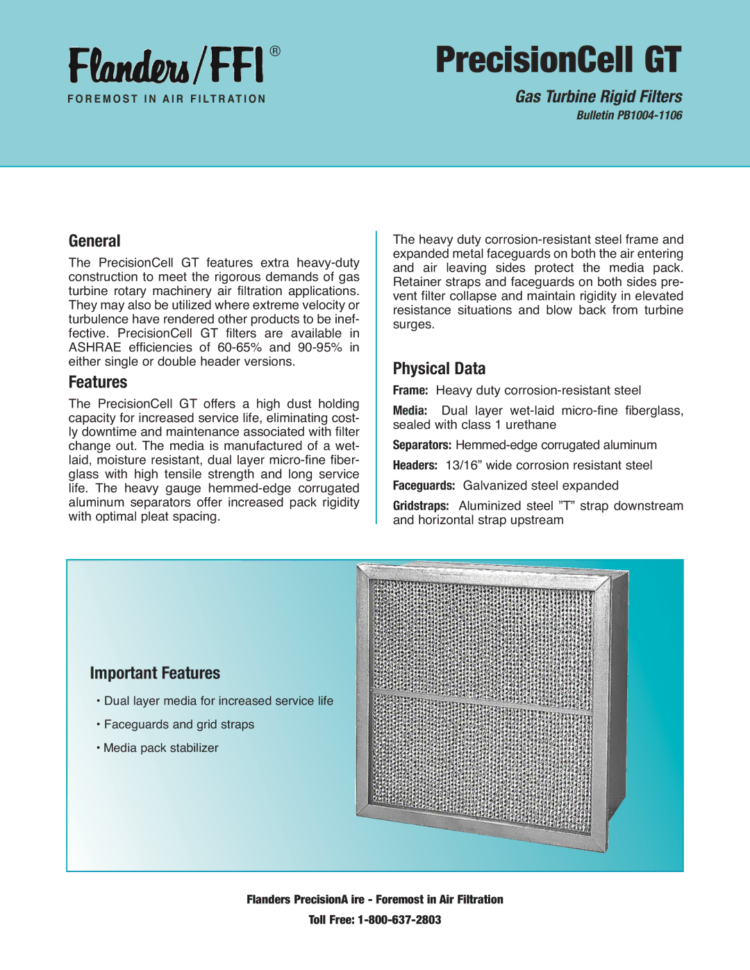 Precisionaire manual PrecisionCell GT, Gas Turbine Rigid Filters 