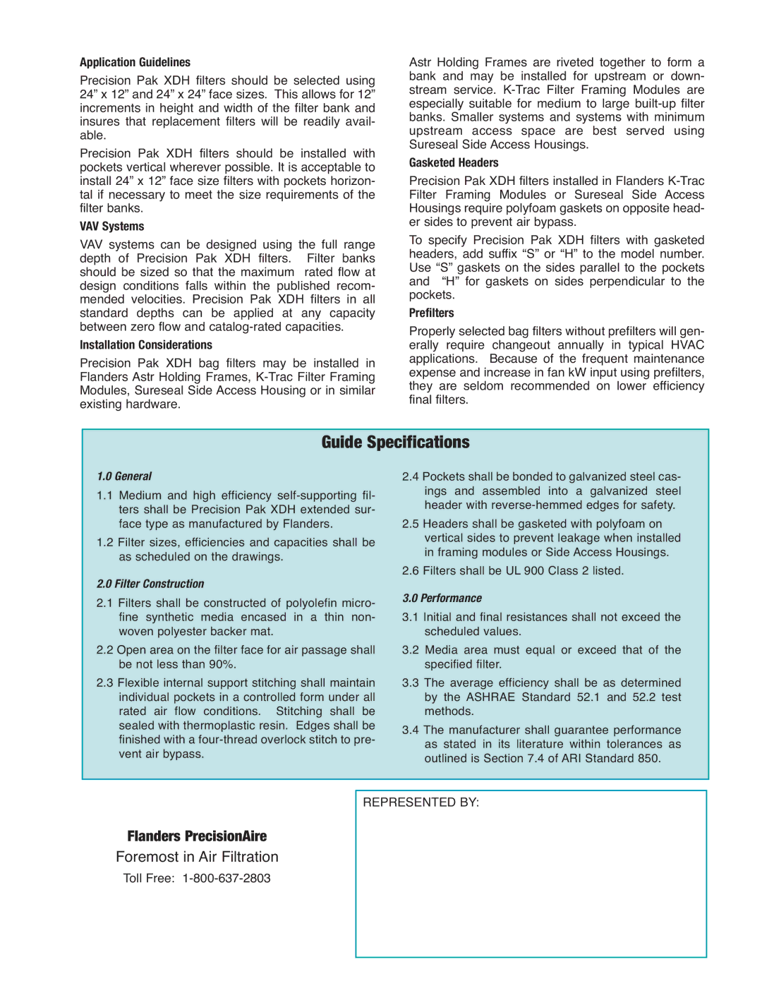 Precisionaire Pak XDH manual Guide Specifications 