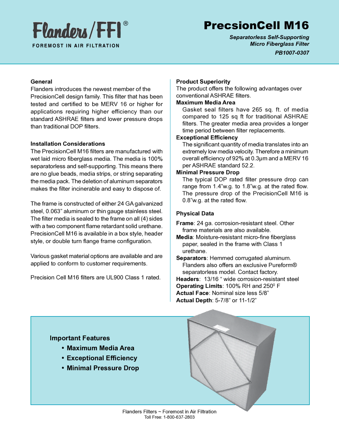 Precisionaire PB1007-0307 manual General, Installation Considerations, Product Superiority, Maximum Media Area 