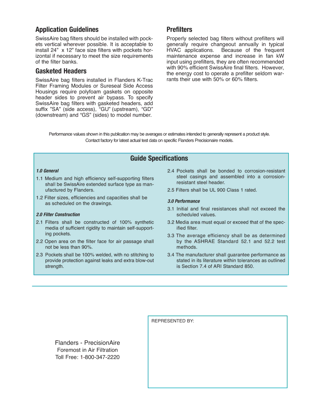 Precisionaire PB1104 manual Application Guidelines, Gasketed Headers, Prefilters, Guide Specifications 