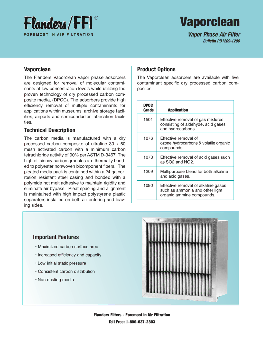 Precisionaire PB1209 manual Vaporclean, Technical Description, Product Options, Important Features 