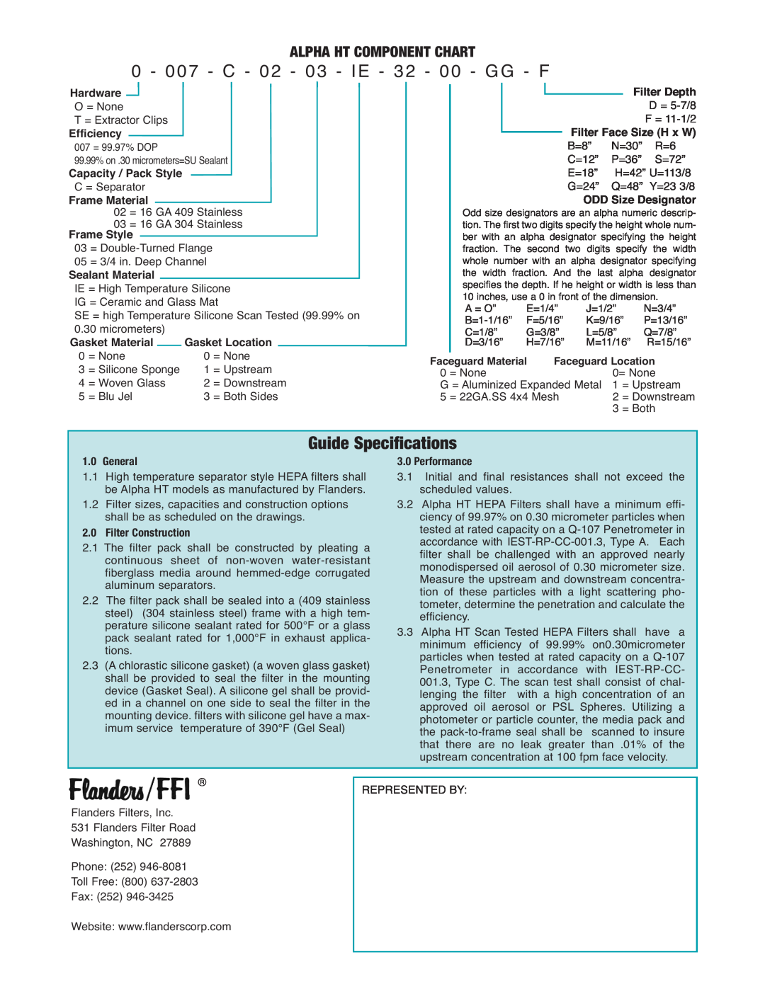 Precisionaire PB1403 dimensions Guide Specifications, Alpha Ht Component Chart 