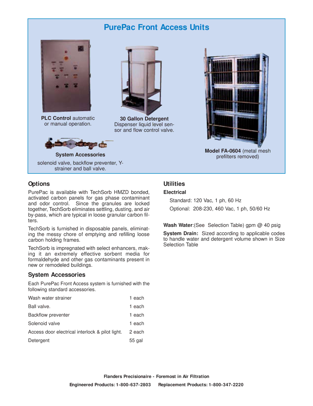 Precisionaire PB1900-0604 manual PurePac Front Access Units, Options, Utilities, System Accessories 