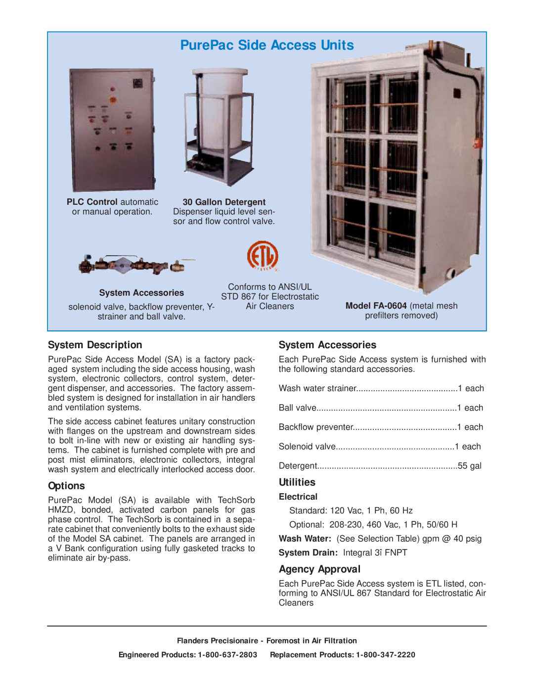 Precisionaire PB1900-0604 manual PurePac Side Access Units, Agency Approval 