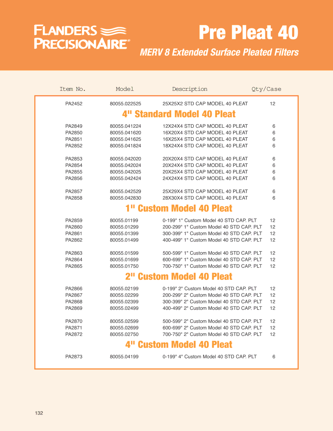 Precisionaire Pre Pleat 40 manual Custom Model 40 Pleat 