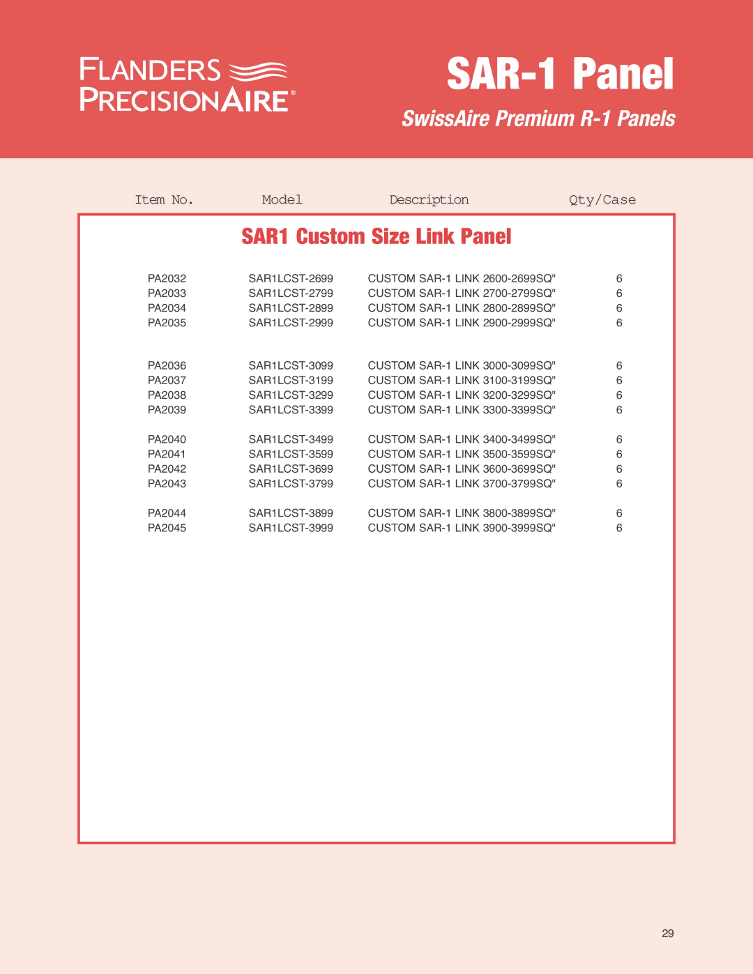 Precisionaire SAR-1 Media manual SAR1 Custom Size Link Panel 