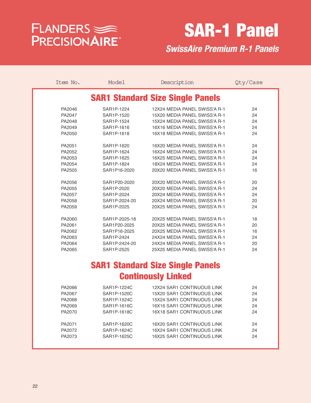 Precisionaire SAR-1 Media manual SAR1 Standard Size Single Panels Continously Linked 