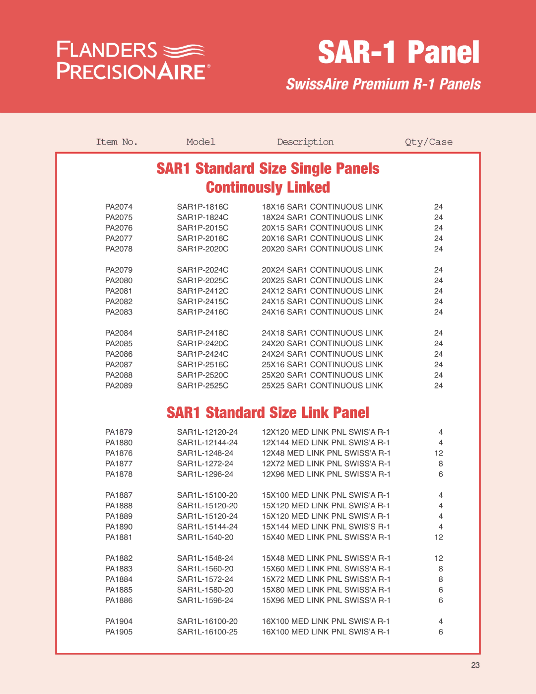 Precisionaire SAR-1 Media manual SAR1 Standard Size Link Panel 