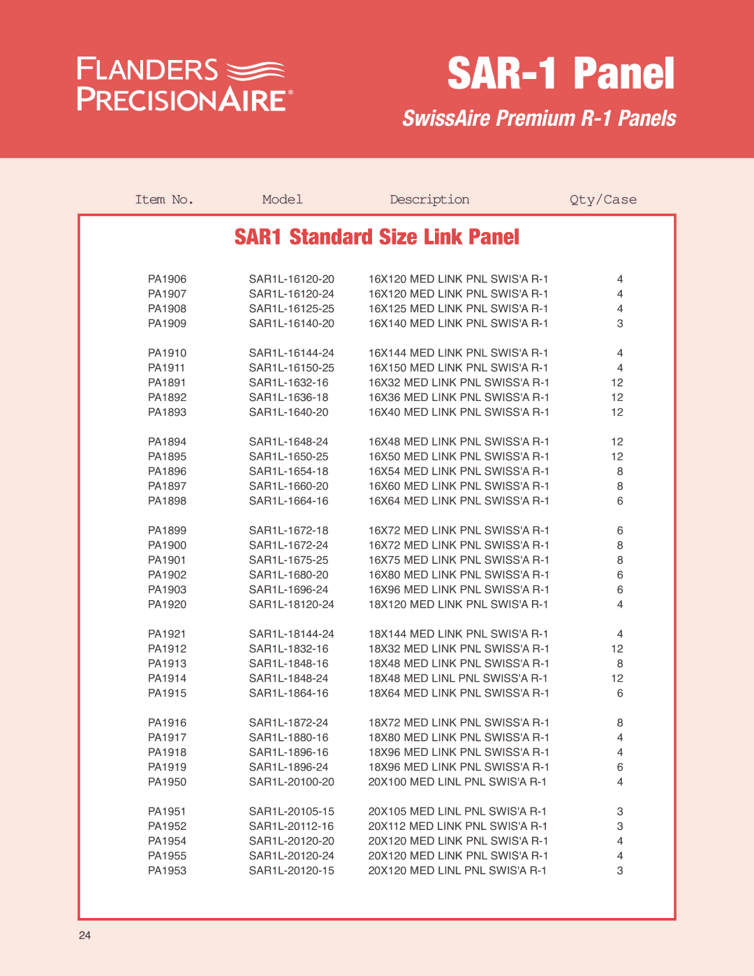 Precisionaire SAR-1 Media manual Item No Model Description Qty/Case 