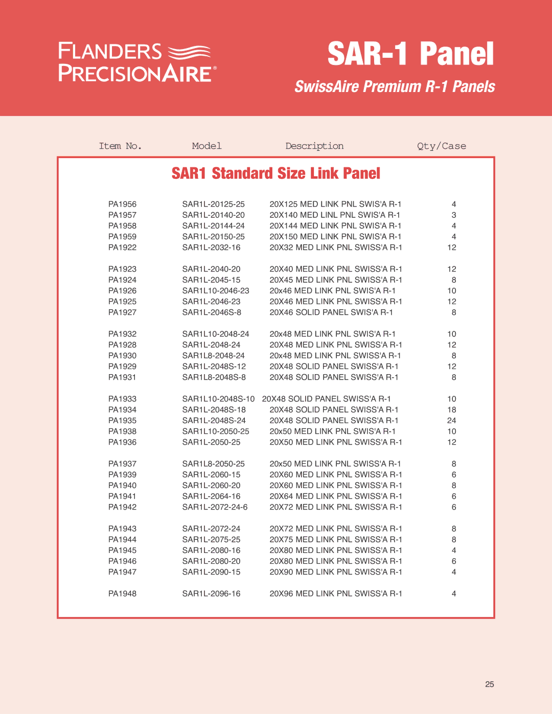 Precisionaire SAR-1 Media manual 20X125 MED Link PNL Swisa R-1 