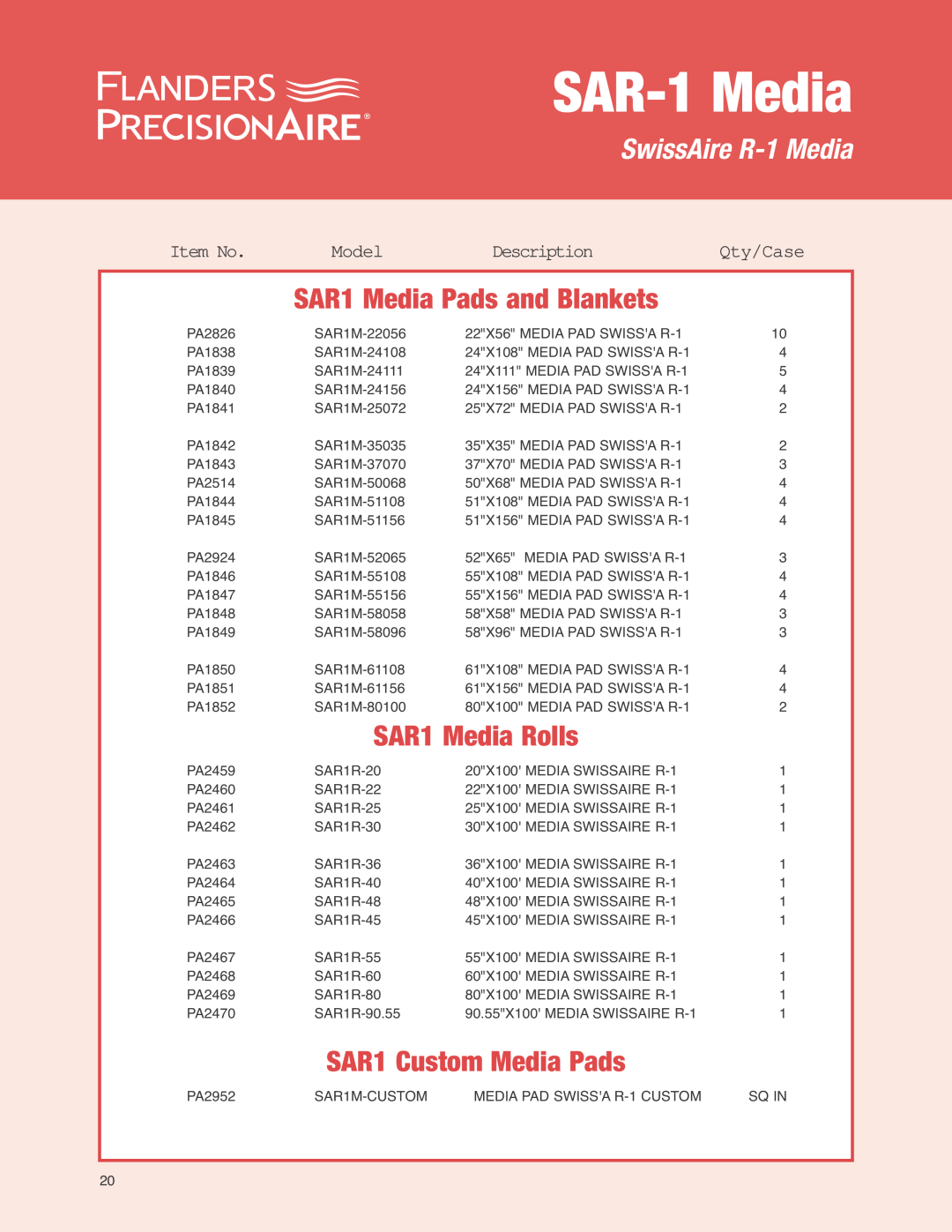Precisionaire SAR-1 Media manual SAR1 Media Pads and Blankets, SAR1 Media Rolls, SAR1 Custom Media Pads, SAR-1Media 