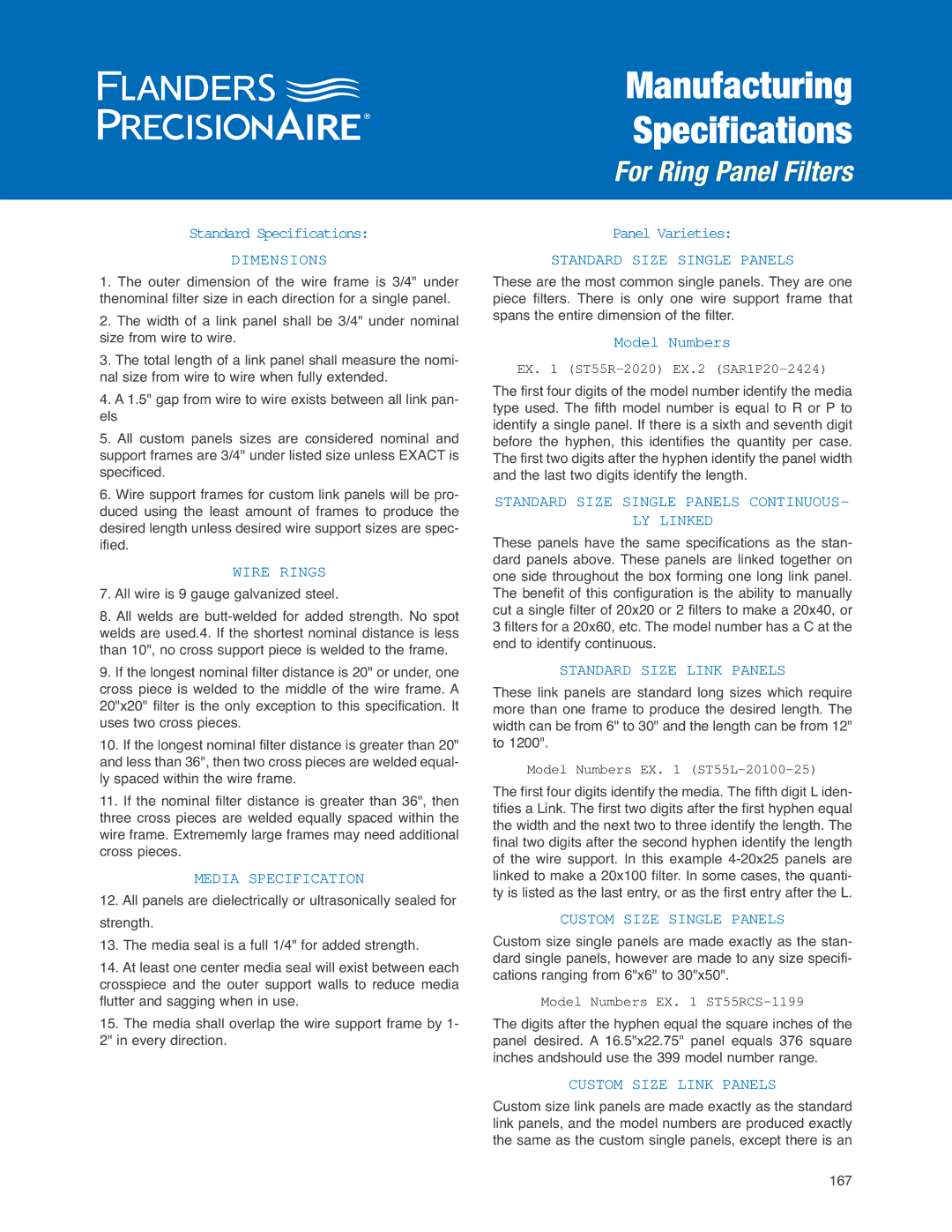 Precisionaire ST55R-2020 specifications Dimensions, Wire Rings, Media Specification, Standard Size Single Panels 
